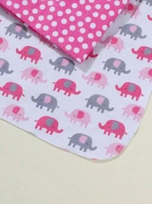 4 Pieces Of Baby Swaddle Blanket Printed With Elephant And Monkey Pattern, Made Of Flannel For Extra Softness - Pink - View 7