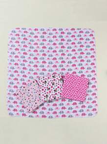 4 Pieces Of Baby Swaddle Blanket Printed With Elephant And Monkey Pattern, Made Of Flannel For Extra Softness - Pink - View 6