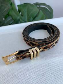 Women's Thin Belt With Square Buckle And Triple Gold Loop Ana