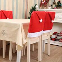 4/6 PEÇAS Capas para Cadeiras de Natal, Capas Deslizantes de Chapéu de Papai Noel, Capas para Encosto de Cadeira de Natal, Usadas para Decoração de Restaurante de Natal, Deixando a Família Sentir o Ambiente Exclusivo de Natal Juntos