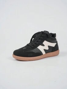 女式黑色训练运动鞋，2024 年新款，平底百搭滑板鞋，休闲/运动风格，舒适时尚，适合春秋日常穿着 - 黑色 - 查看 1