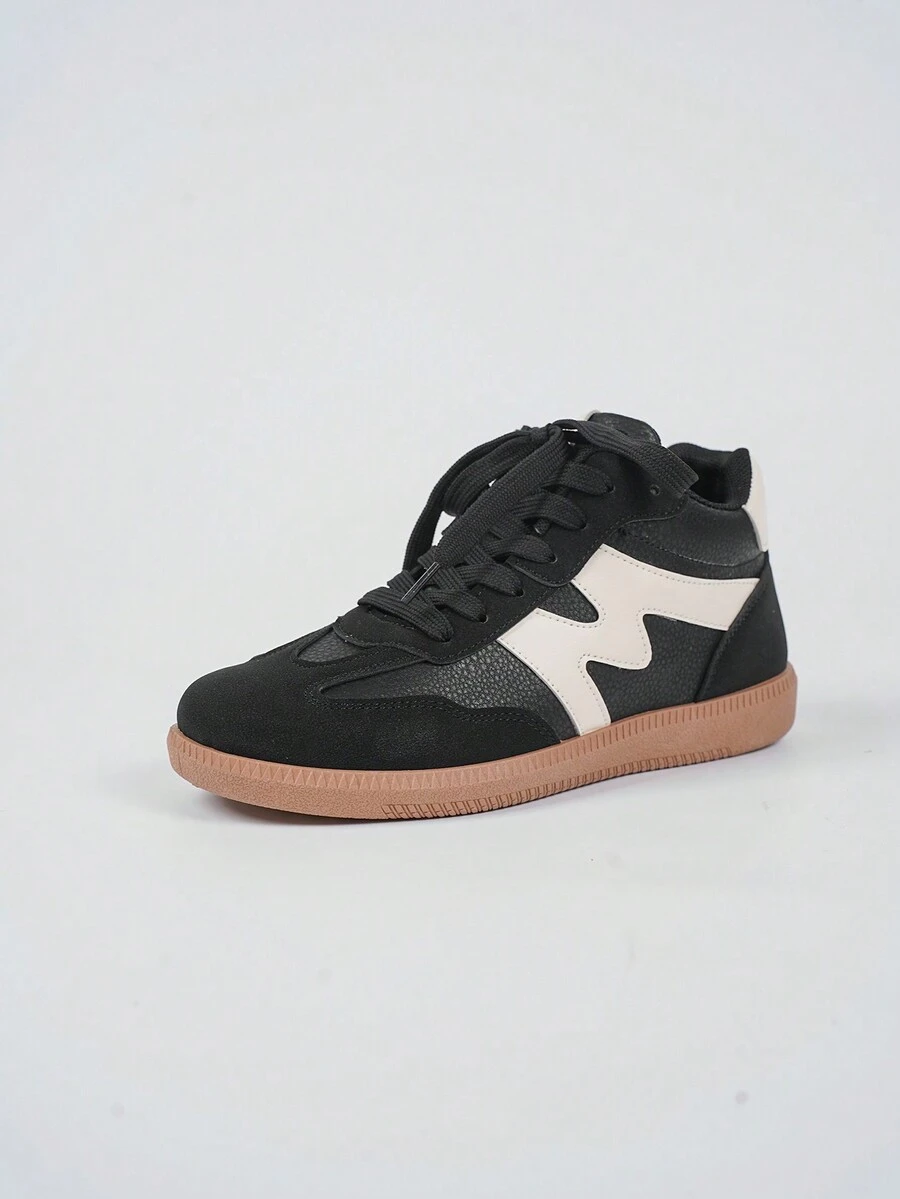 女式黑色训练运动鞋，2024 年新款，平底百搭滑板鞋，休闲/运动风格，舒适时尚，适合春秋日常穿着 - 黑色 - 查看 1