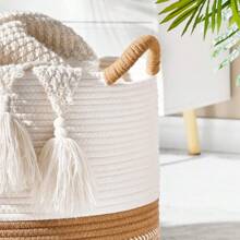 1pc - Large Blanket Basket (20 "X13"), Woven Basket For Storing Baby Laundry Baskets,  Rope Blanket Basket For Living Room, Laundry Room, Nursery, Pillow, Toy Box - 棕色 - 查看 4