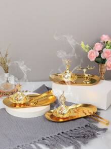 一套简约铁艺香炉，配木质托盘，创意个性化小香炉，中东风情空气净化香炉，阿拉伯字母香夹，茶夹，糖夹，冰夹，适用于瑜伽室、按摩室、冥想室、发饰、办公室、卧室，四季皆宜。 - 金色 - 查看 4