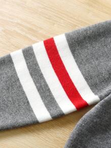 Young Boy School Style Color Block Striped Half Zip Stand Collar Sweater, Suitable For Spring, Autumn And Winter - Grey - View 5