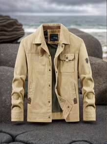 Autumn Men's Washed Jacket, Wind-Resistant Jacket, Warm And Breathable Jacket Outerwear. Suitable For Hiking, Trekking, Outdoor Sports. Ramadan. Christmas Gift.