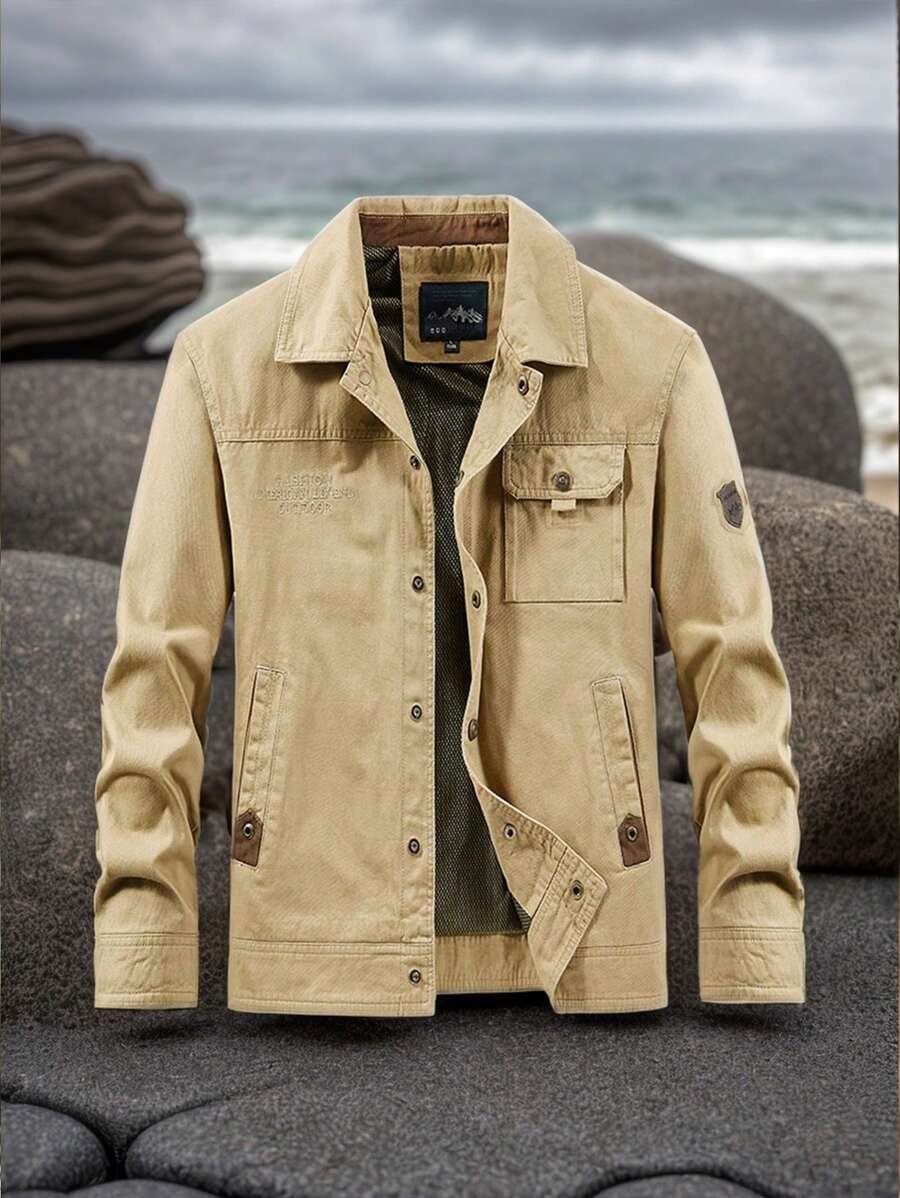 Autumn Men's Washed Jacket, Wind-Resistant Jacket, Warm And Breathable Jacket Outerwear. Suitable For Hiking, Trekking, Outdoor Sports. Ramadan. Christmas Gift.