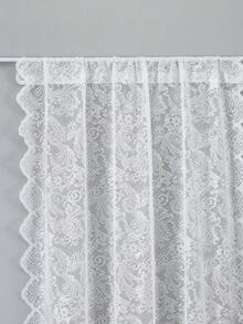 1pc White Feather Lace Rod Pocket Curtain, French Romantic Minimalist Lace Divider Curtain For Kitchen, Windows, Bedroom - White - View 5