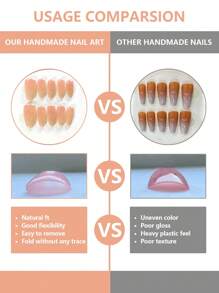 10 件/套优质 3D 杏仁形法式渐变兰花仿水钻全覆盖短假指甲，可重复使用，3 种尺寸可选，适合女孩/女士、舞台表演、婚礼、派对、日常佩戴按压式指甲美甲用品 - 彩色 - 查看 8