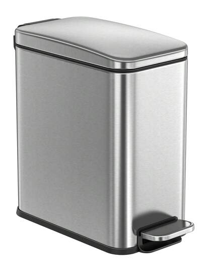 SONGMICS Bote de Basura, Cubo de Baño Pequeño de 10 L con Tapa, Cubo de Inodoro con Pedal, para Espacios Pequeños, Marco de Acero, Plata