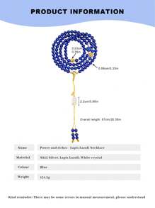 VE 1 Stück hochwertiger 108 Perlen Halskette aus Sterlingsilber mit natürlichem Lapislazuli, mit tiefer Farbe wie ein Sternenhimmel und geheimnisvollem Glanz. Die 108 Perlen symbolisieren das Beseitigen von 108 weltlichen Problemen und bringen Glück und Frieden. Das Tragen am Hals zeigt nicht nur einen eleganten Geschmack, sondern beruhigt auch den Geist und fördert die Weisheit, passend für Praktizierende und Modebewusste. Die Farbe des Natursteins ist zufällig.