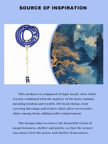 VE 1 Stück hochwertiger 108 Perlen Halskette aus Sterlingsilber mit natürlichem Lapislazuli, mit tiefer Farbe wie ein Sternenhimmel und geheimnisvollem Glanz. Die 108 Perlen symbolisieren das Beseitigen von 108 weltlichen Problemen und bringen Glück und Frieden. Das Tragen am Hals zeigt nicht nur einen eleganten Geschmack, sondern beruhigt auch den Geist und fördert die Weisheit, passend für Praktizierende und Modebewusste. Die Farbe des Natursteins ist zufällig.