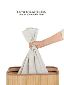 Natural Bamboo Dirty Clothes Storage Frame, Linen Lining With Lid, Portable - Circular - View 2
