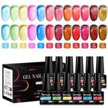 12PCS/Set Translucent Sea Jelly Crystal Gel Amber Color Nail Polish With Sheer Ice Clear Effect - Soak Off UV/LED Gel For DIY Manicure With Gifts Box Nails - Nhiều màu - Xem 1