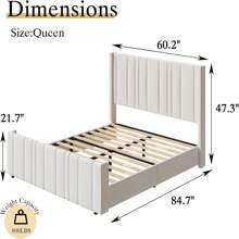 Velvet Upholstered Bed Frame With Tall Channel Tufted Wingback Headboard – Platform Design, No Box Spring Required, Easy Assembly, Pink/ Grey/ White - 白色 - 查看 8