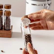 6/12 件带盖核桃木底座咖啡包架 - 可重复使用的玻璃储存容器，用于存放新鲜咖啡豆，包括展示架 - 非常适合厨房和餐厅装饰