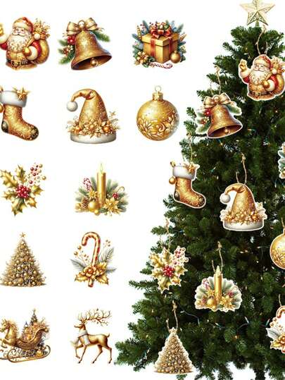Decorazioni natalizie 12 pezzi Addobbi natalizi dorati - palline, campanelle, sfere, bastoncini di zucchero per l'albero di Natale e decorazioni per feste