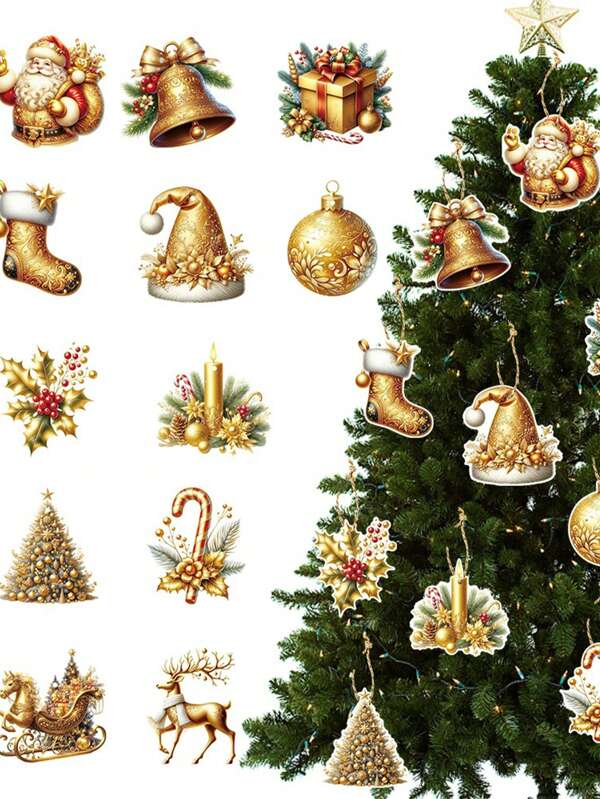 Decorazioni natalizie 12 pezzi Addobbi natalizi dorati - palline, campanelle, sfere, bastoncini di zucchero per l'albero di Natale e decorazioni per feste