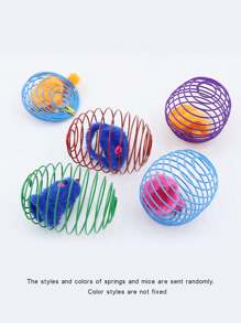 1/2/5pcs Random Color Cat Toy Spring Design Cage With Mouse Shaped Adorable Appearance Perfect For Cat Play - Multicolor - View 7