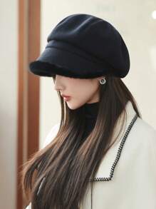 1 buc. Căciulă octogonală de toamnă, caldă, rezistentă la vânt, cu margini pufoase, șapcă de pictor, șapcă de știri, potrivită pentru uz zilnic, iarnă, toamnă