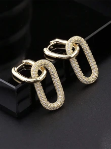 1 Đôi bông tai bằng đồng mạ vàng 14K đính đá Zirconia, thanh lịch và duyên dáng. - Vàng - Xem 6