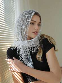 1 pieza/2 piezas Chal/Bufanda de mujer de unicolor/estampado de encaje con flecos, casual y versátil para primavera/verano - bufanda triangular - Ver 20