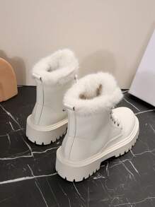 Giày bốt cổ cao ngoài trời ấm áp mùa đông có lót lông mịn màu trơn cho nữ, giày bốt đi tuyết ngoài trời giữ nhiệt - Màu be - Xem 3