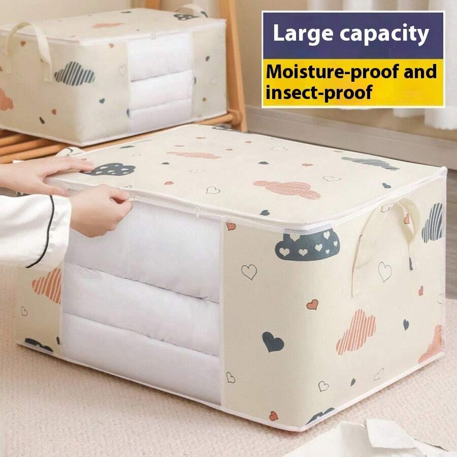 3pcs Large Capacity Fabric Storage Boxes With Reinforced Handles, Suitable For Blankets & Bedding, Foldable With Sturdy Zippers, Transparent Windows, Great For, Halloween, Thanksgiving, Easter Gifts Love Valentine
