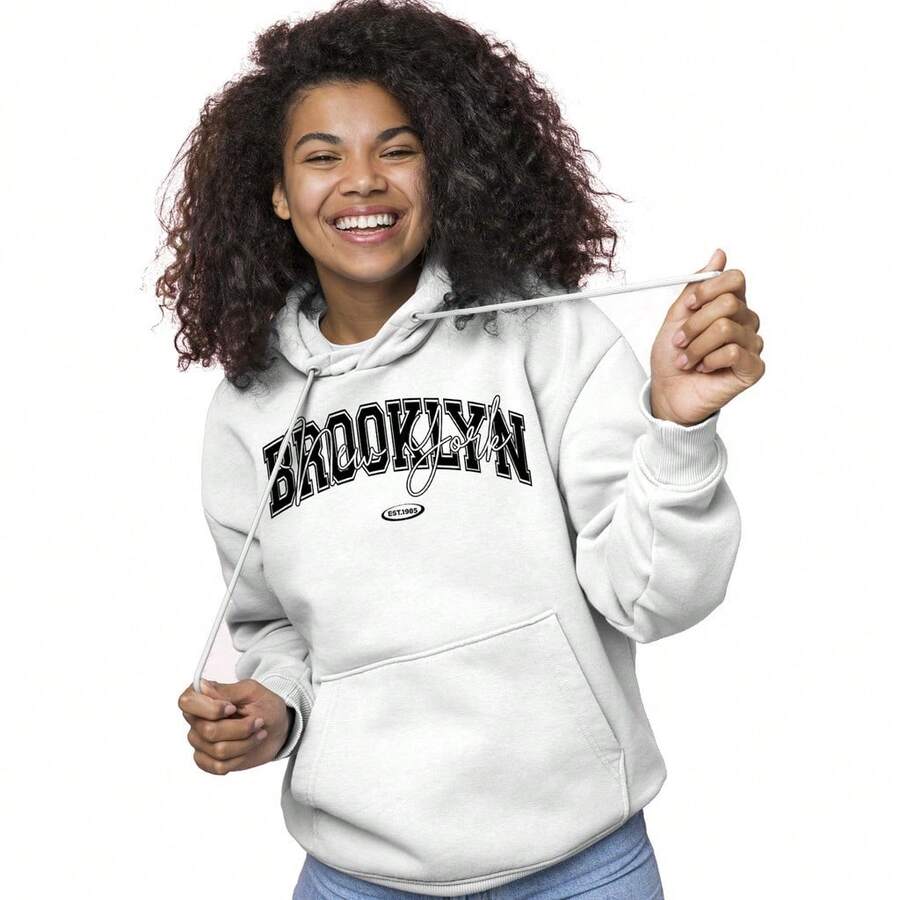 Unisex Printed Sweatshirt Brooklyn Est 1985 Newyork Premium Line Personalized Cold Weather Blouse With Pocket And Hood Ref: Brooklyn05 - trắng - Xem 1