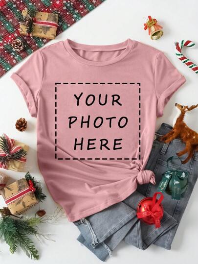 Regalo personalizado de Acción de Gracias/Navidad, Camiseta de mujer personalizada - Agrega tu propio texto/imagen (insignia/logotipo de la empresa/foto familiar/selfie)