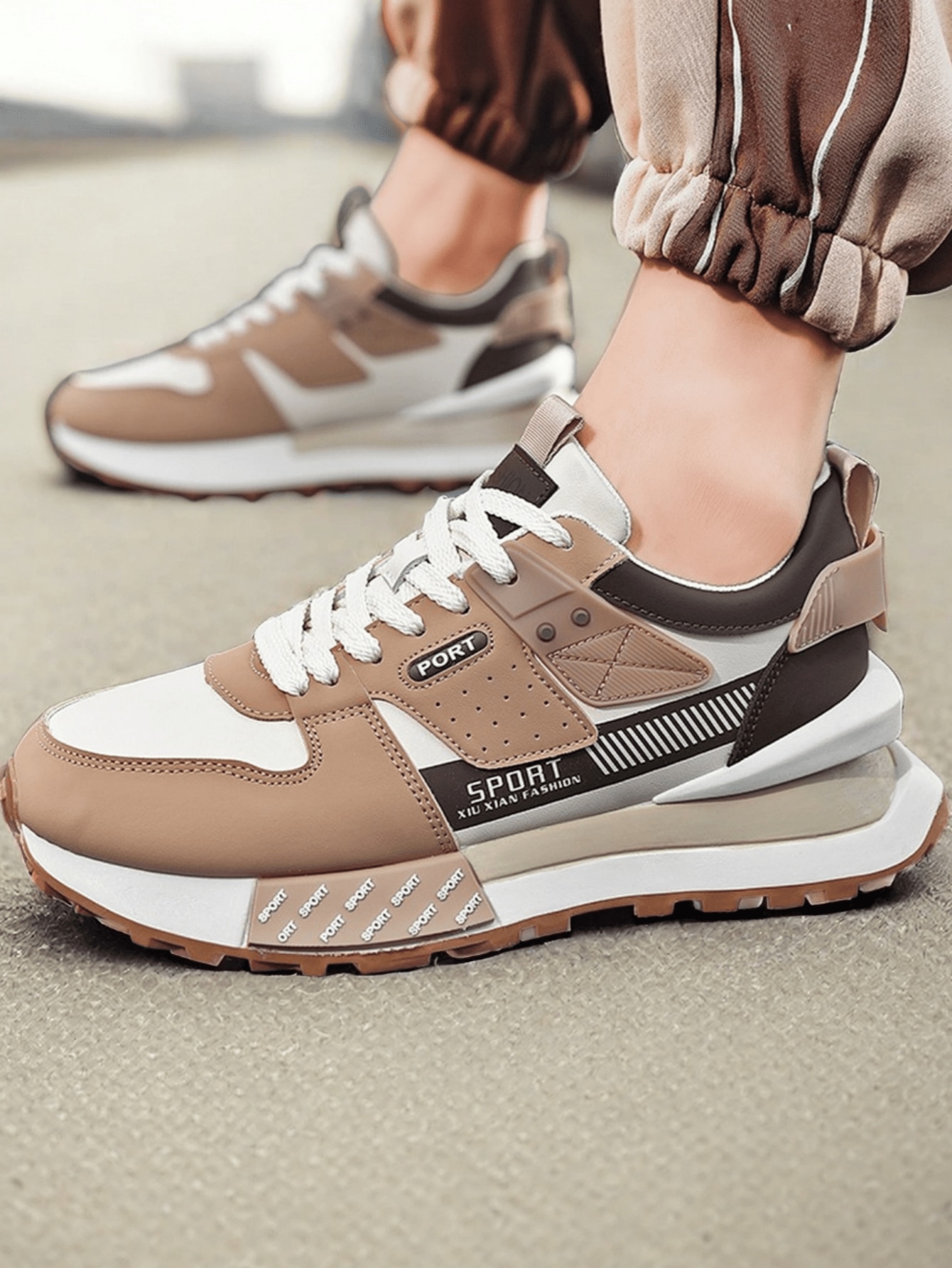 Trendy Thick Sole Contrast Color Chunky Sneakers Men Durable Lace Up Breathable Casual Male Sports Shoes For Outdoor Comfortable Men Running Shoes Retro SHEIN UK