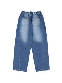 DKRD Teen Boys Vintage Washed Letter Embroidered Straight-Leg Loose Casual Wide-Leg Jeans, Suitable For Spring And Autumn - Medium Wash - View 5