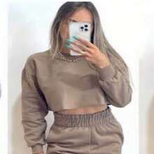 Women's Set: Palazzo Pants + Long Sleeve Crop Top In Fleece | Trend, Elegance And Modernity - 鏽棕色 - 查看 4