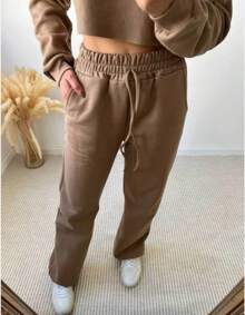 Women's Set: Palazzo Pants + Long Sleeve Crop Top In Fleece | Trend, Elegance And Modernity - 鏽棕色 - 查看 3