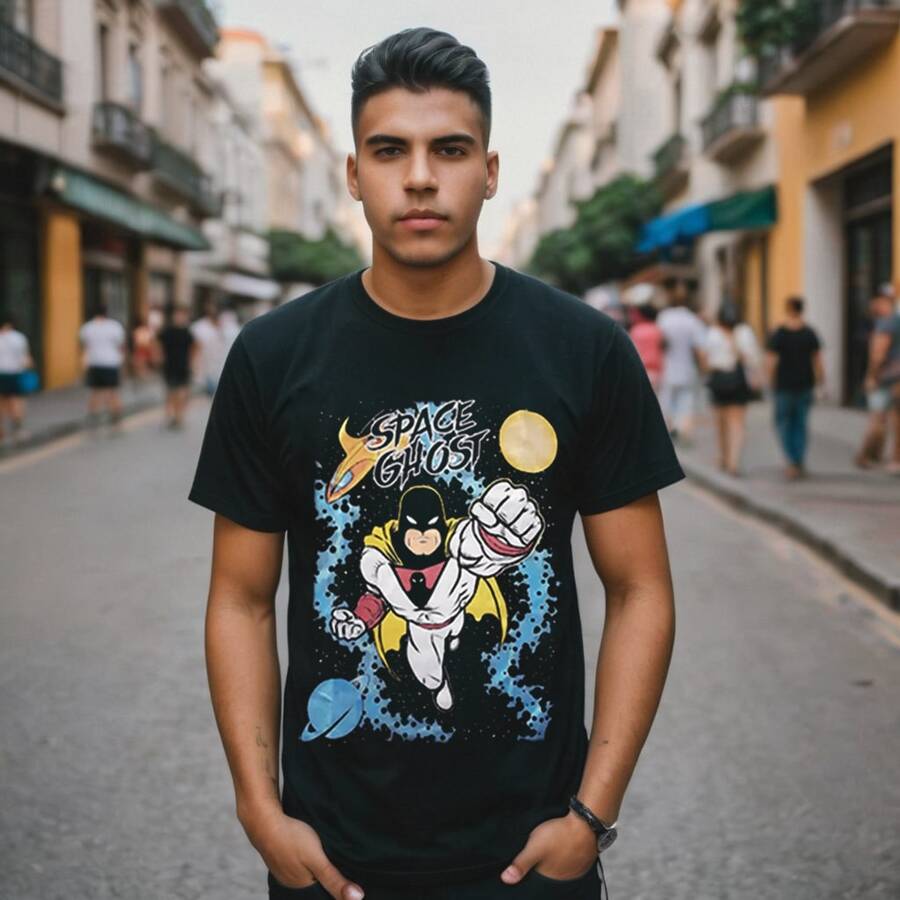 Men's T-Shirt - Cartoon - Space Ghost - Nerd Shirt - 黑色 - 查看 1