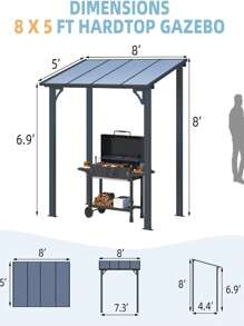 AECOJOY 8' X 5' Gazebo Outdoor Pergola For Patio, Lean To Hard Top Grill Gazebo Shelter Pergolas And Gazebos With Roof, Small Wall-Mounted Heavy Duty Awnings For Patio, Decks, Backyard - Black - View 3