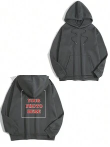 Personalized Photo Customized Women's Hoodie, Upload Your Friends/Family/Couple/Pet Photos, Birthday/Anniversary/Valentine's Day Custom Photos, Autumn Personalized Pattern Printed On The Back Of Women's Pullover Hoodie Sweatshirt, Autumn/Winter Thermal Lined Dark Gray Women's Hoodie, Halloween/Christmas/Custom Pattern, Autumn Clothes, Autumn Tops, Women's Autumn/Winter Tops, Winter Clothing, Party Gift, Gift For Her, Birthday Gift - Dark Grey - View 3