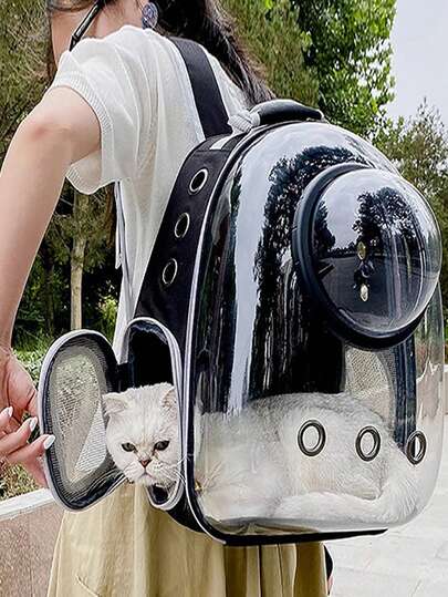 1pc Pet Space Capsule Backpack Cat Dog Pet Carrier Bag, Portable Travel Breathable Transparent Window Outdoor Hiking Backpack, Suitable For Small Dogs And Cats, Front-Facing Handheld Tote Shoulder Bag, Cute And Fashionable
