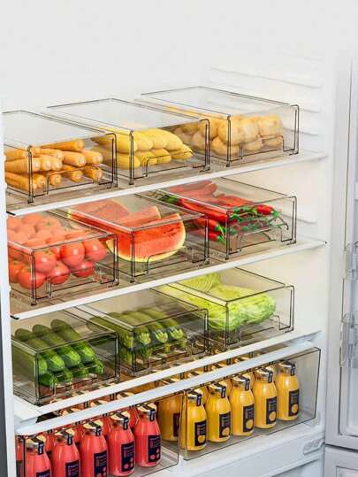 صندوق تخزين ثلاجة قابل للتكديس شفاف قطعة واحدة، منظم ثلاجة ذو سعة كبيرة بتصميم الدرج، لتخزين الفواكه والخضروات والمشروبات والأطعمة، تخزين المطبخ، منظم المطبخ، العناصر التخزينية، المطبخ، التخزين، منظم، منظم، التنظيم، منظمون، منظم الرف، السفر، العناصر المطبخية، أدوات المطبخ، أدوات المطبخ، أشياء المطبخ