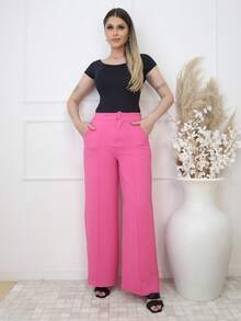 Duna Wide Leg Pants With Ring - 粉色 - 查看 2