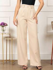 Women's Tailored Wide Leg Pants With Belt - 米色 - 查看 2