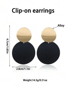 2pcs Fashion Non Piecred Clip On Earrings Gold Black Metal Round Disc Statement Ear Clips For Women Party Gift - Clip - View 7