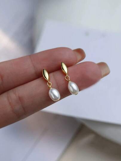 1pair Simple And Fashionable Pearl Pendant Earrings For Brides, Gift Jewelry Suitable For Women Elegant