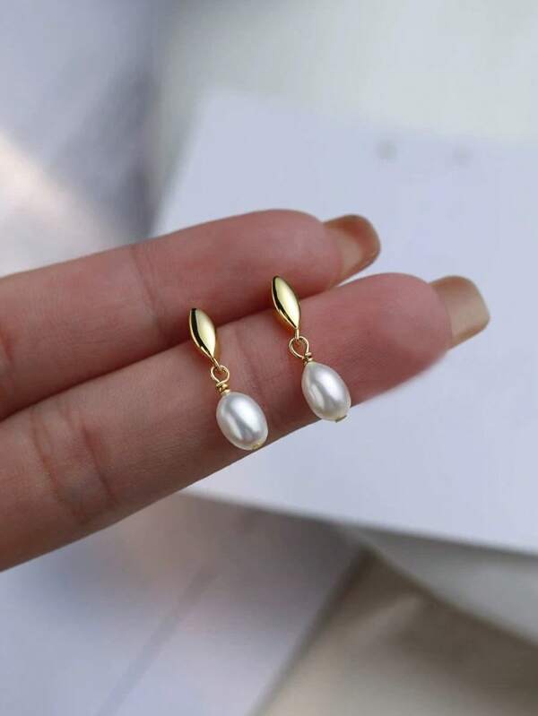 1pair Simple And Fashionable Pearl Pendant Earrings For Brides, Gift Jewelry Suitable For Women Elegant