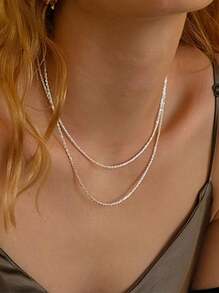 Nooxian 2 件/套时尚简约银色闪亮星形链项链，精致女士珠宝 - 銀色 - 查看 5