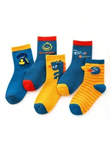 10pairs Kids Cartoon Dinosaur Print Crew Socks, Random Mixed Colors, Suitable For Everyday Wear, Unisex