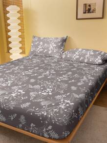 1pc Minimalist Modern Floral Branch Plant Print Washed Fitted Sheet, Bedroom Printed Bed Cover, Home Textiles (Excluding Pillowcase) - Multicolor - View 3