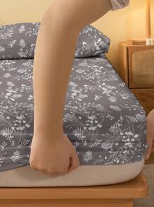 1pc Minimalist Modern Floral Branch Plant Print Washed Fitted Sheet, Bedroom Printed Bed Cover, Home Textiles (Excluding Pillowcase) - Multicolor - View 5