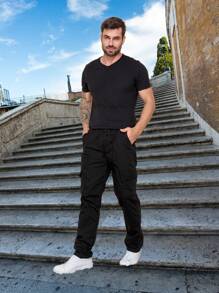Men's Cargo Pants With 6 Pockets, Wide, Skate Pants, Drawstring Closure - Black - View 6