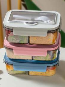 1pc Plastic Bento Lunch Box With Divider, Microwave Safe Portion Meal Prep Container, Mobile Phone Holder Christmas Gift,School Supplies - Multicolor - View 4